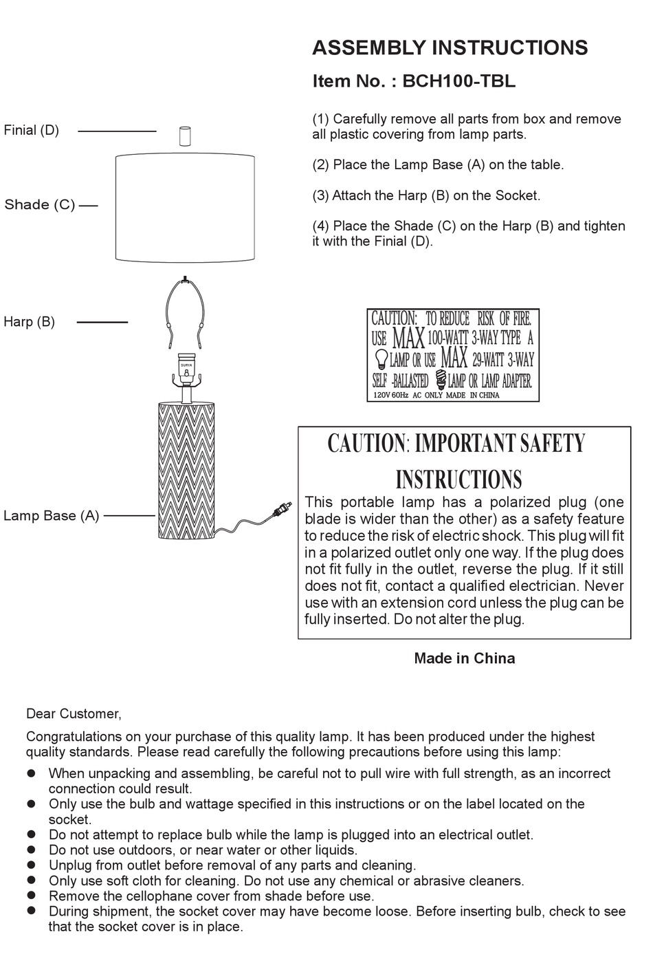 SURYA BCH100-TBL ASSEMBLY INSTRUCTIONS Pdf Download | ManualsLib