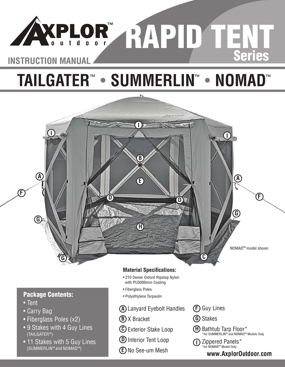 AXPLOR OUTDOOR RAPID TENT SERIES INSTRUCTION MANUAL Pdf Download