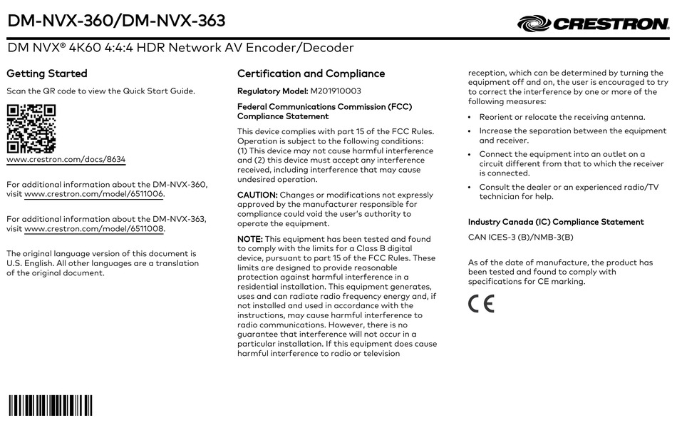 CRESTRON DMNVX360 GETTING STARTED Pdf Download ManualsLib