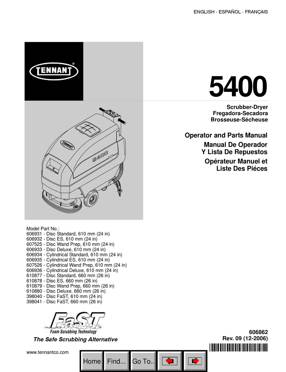TENNANT 5400 OPERATOR AND PARTS MANUAL Pdf Download ManualsLib