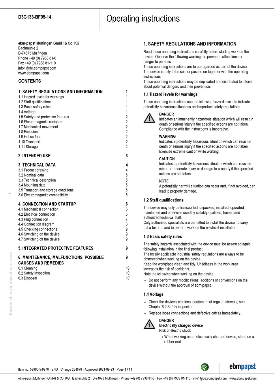 Ebm Papst D G Bf Operating Instructions Manual Pdf Download