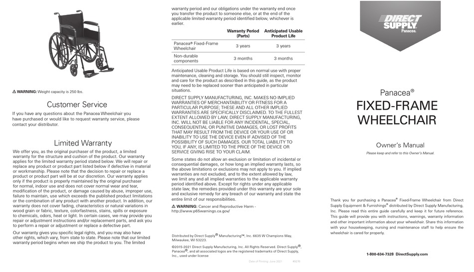 DIRECT SUPPLY PANACEA OWNER'S MANUAL Pdf Download ManualsLib