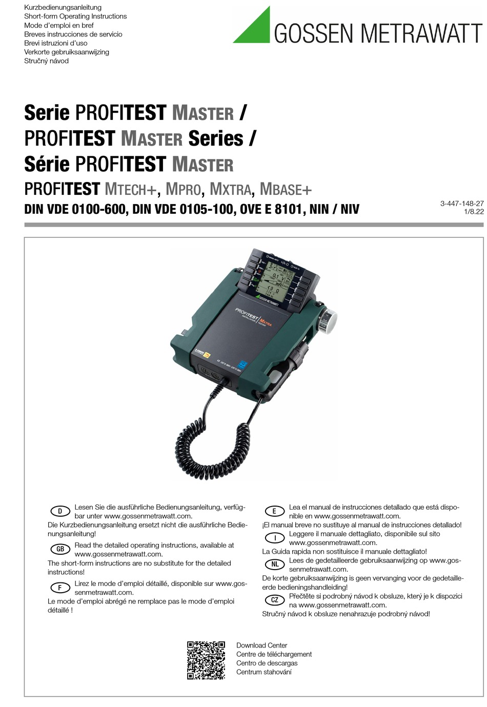 GOSSEN METRAWATT PROFITEST MASTER SERIES OPERATING INSTRUCTIONS MANUAL ...