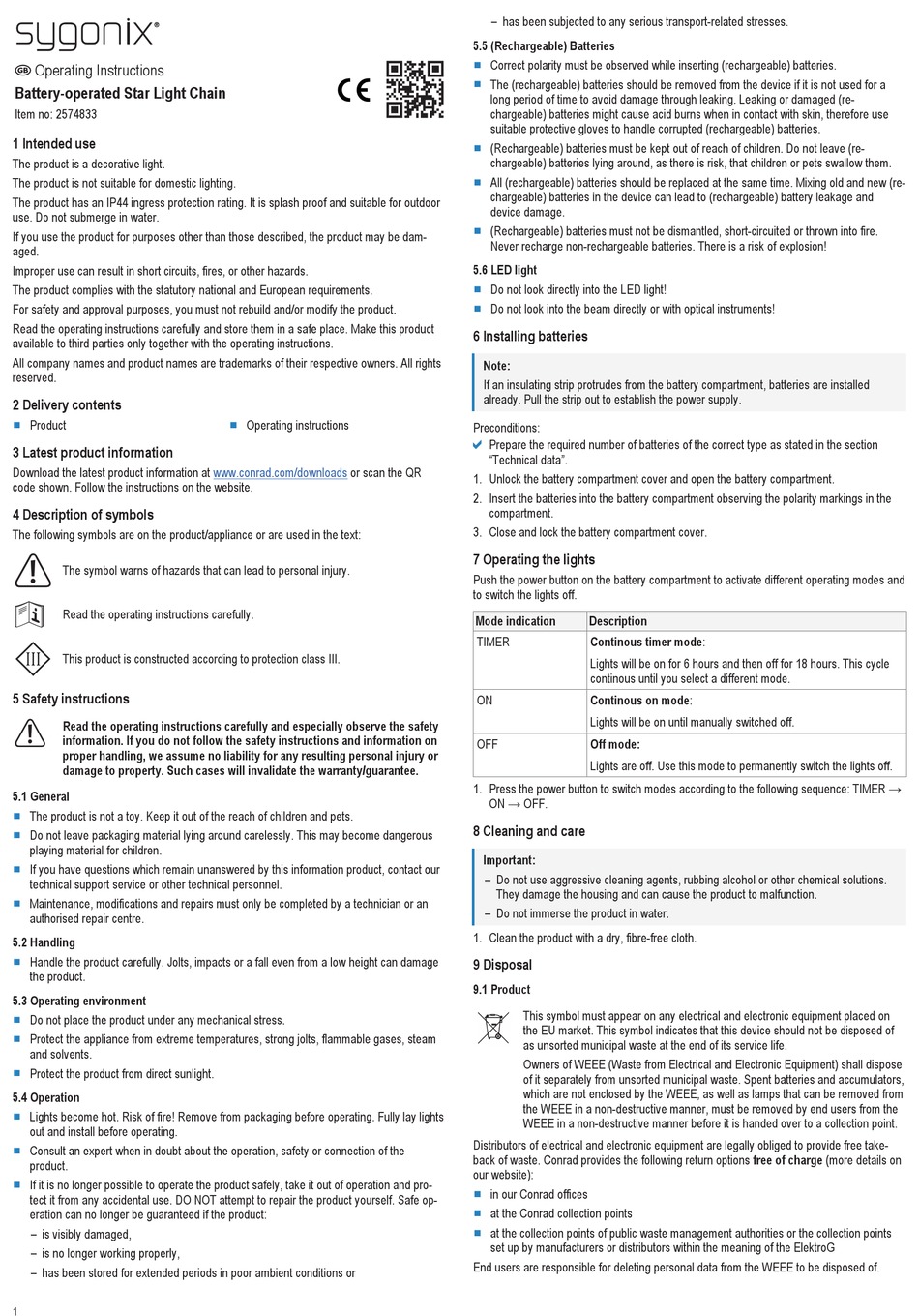 SYGONIX 2574833 OPERATING INSTRUCTIONS Pdf Download | ManualsLib