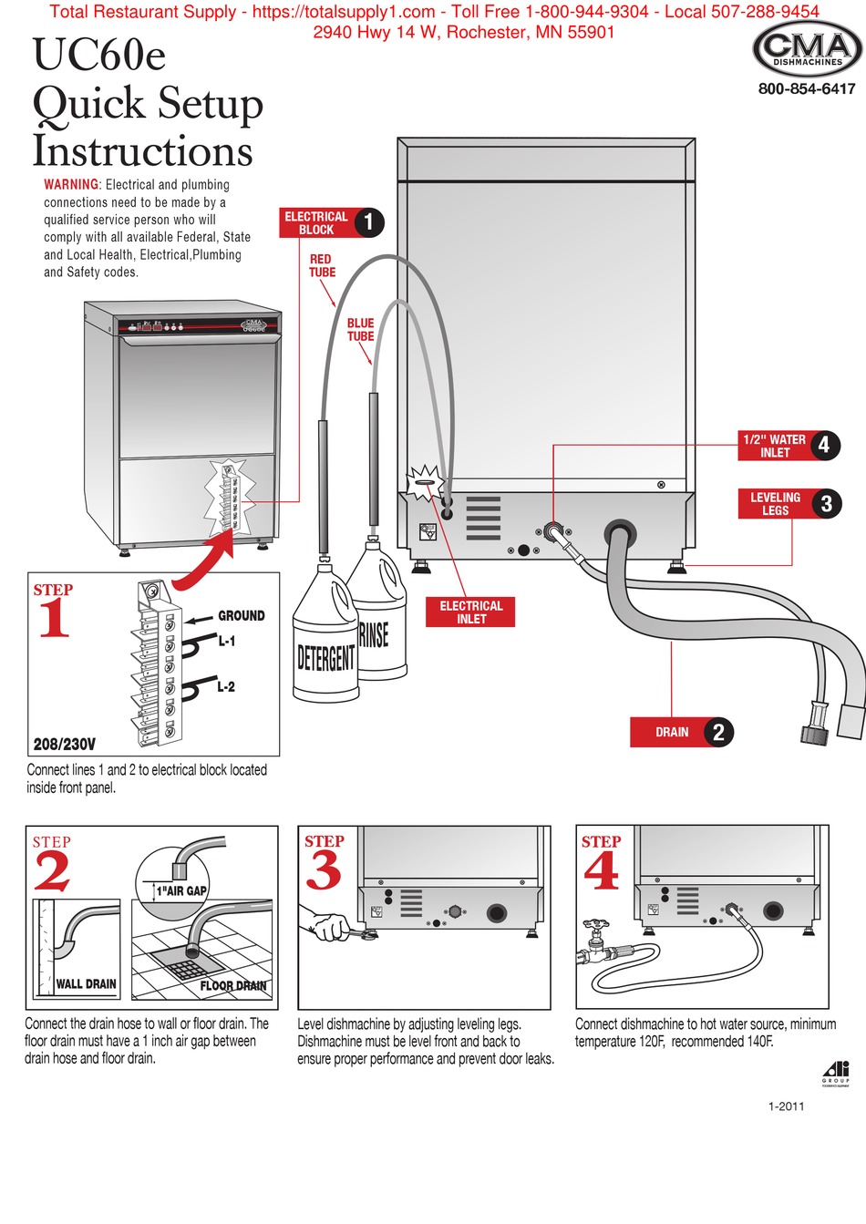 CMA DISHMACHINES UC60E QUICK SETUP INSTRUCTIONS Pdf Download | ManualsLib