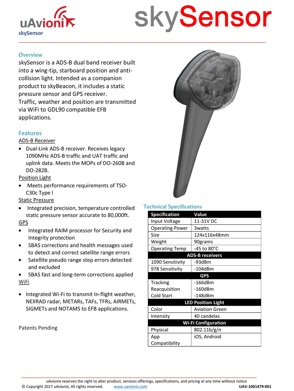 UAVIONIX SKYSENSOR INSTALLATION PROCEDURES Pdf Download | ManualsLib