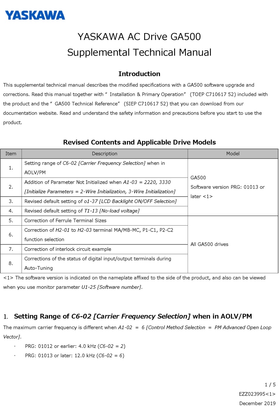 YASKAWA GA500 TECHNICAL MANUAL Pdf Download ManualsLib