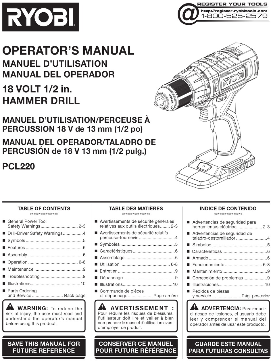 RYOBI PCL220 OPERATOR