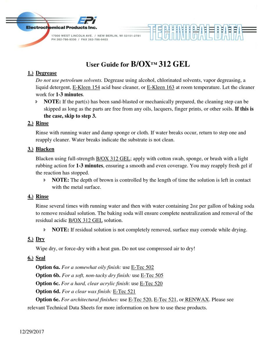 EPI B/OX 312 GEL USER MANUAL Pdf Download | ManualsLib