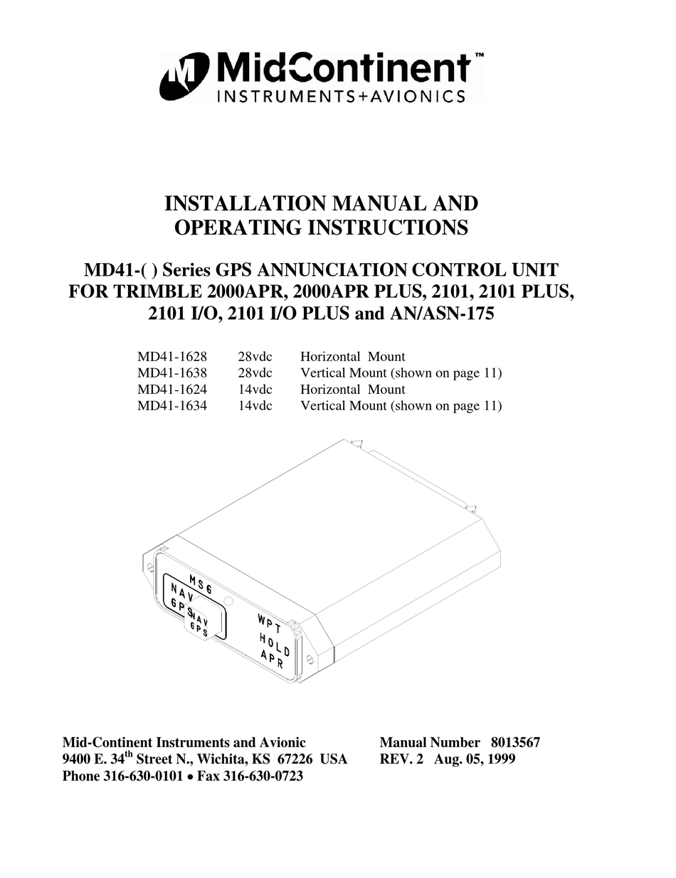 MIDCONTINENT MD41 SERIES INSTALLATION MANUAL AND OPERATING INSTRUCTIONS