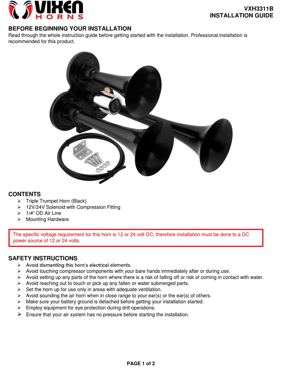 Vixen Horns Vxh B Installation Manual Pdf Download Manualslib