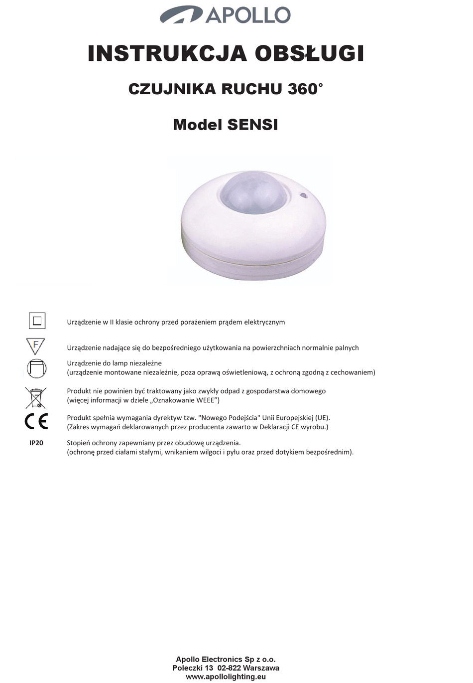 APOLLO SENSI USER MANUAL Pdf Download ManualsLib