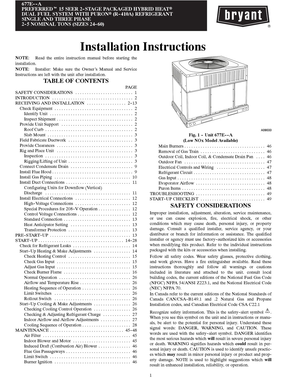 BRYANT 677E A SERIES INSTALLATION INSTRUCTIONS MANUAL Pdf Download ...