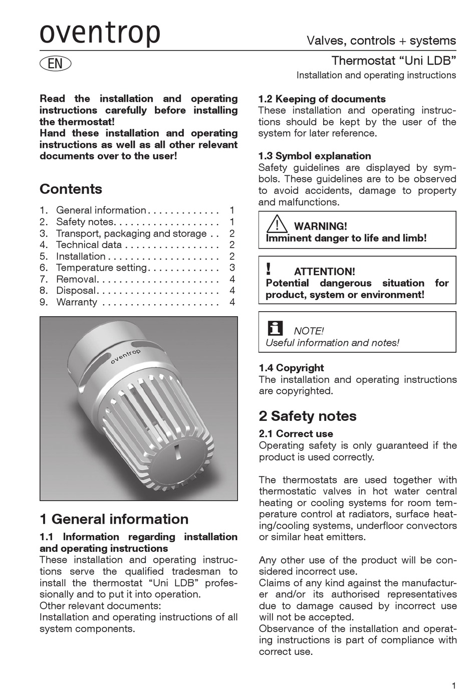 OVENTROP UNI LDB INSTALLATION AND OPERATING INSTRUCTIONS MANUAL Pdf ...