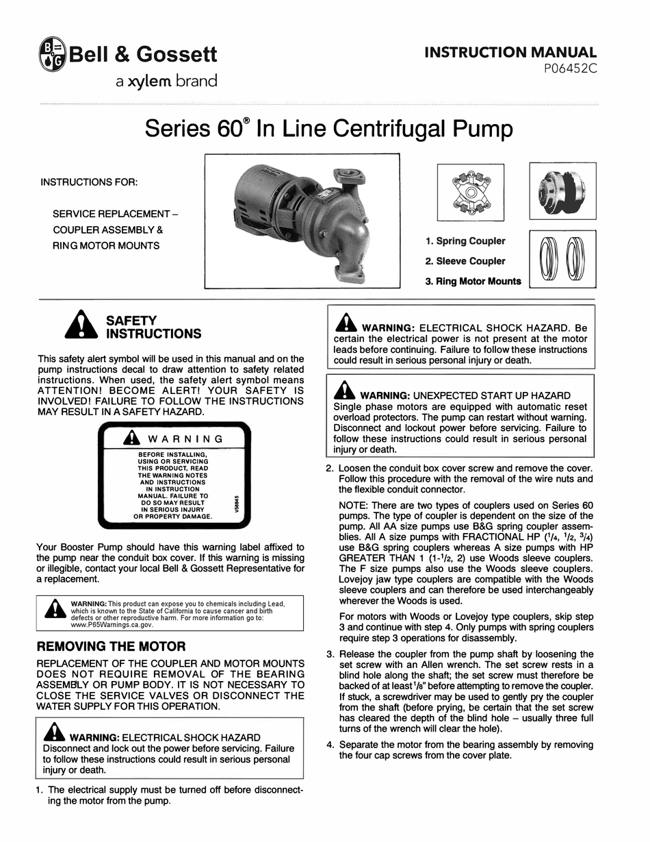 XYLEM BELL & GOSSETT 60 SERIES INSTRUCTION MANUAL Pdf Download | ManualsLib