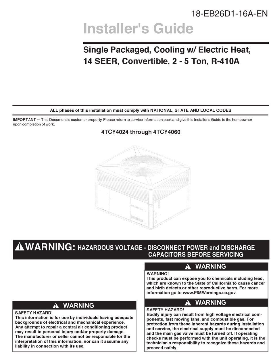 TRANE 4TCY4024 INSTALLER'S MANUAL Pdf Download | ManualsLib