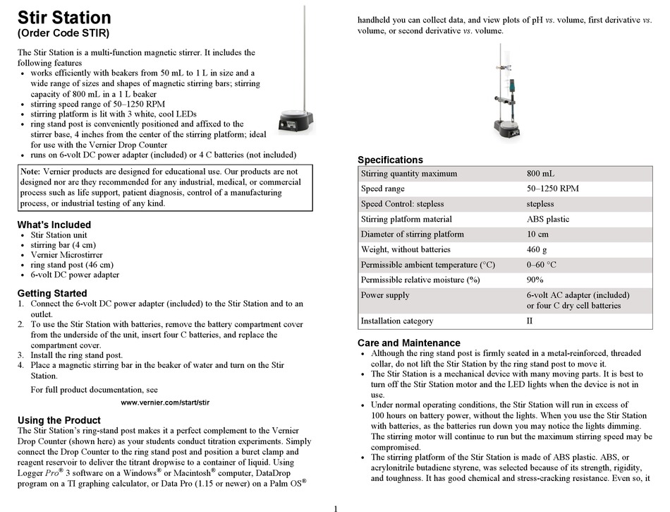 VERNIER STIR QUICK START MANUAL Pdf Download | ManualsLib