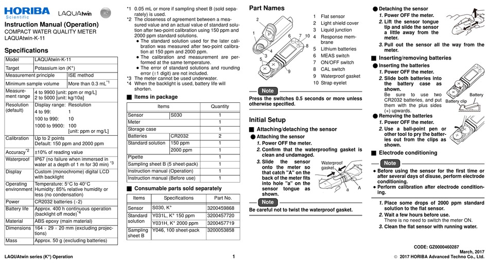 HORIBA SCIENTIFIC LAQUATWIN-K-11 INSTRUCTION MANUAL Pdf Download ...