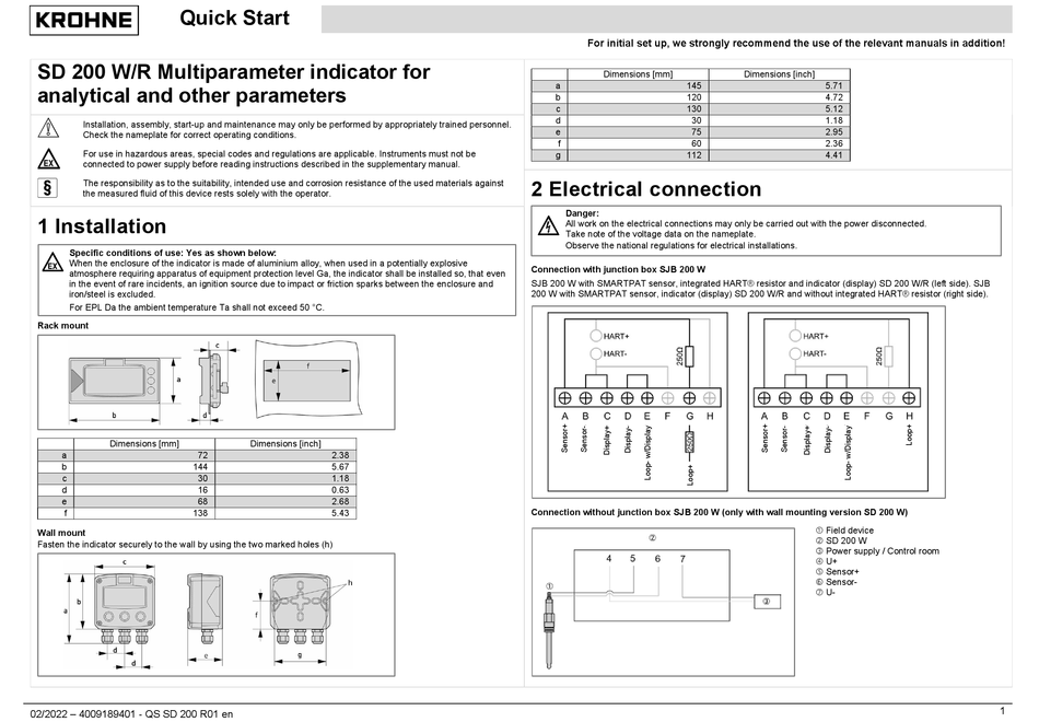 Krohne Sd W Quick Start Pdf Download Manualslib