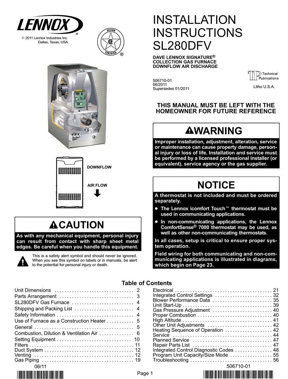 LENNOX SL280V INSTALLATION INSTRUCTIONS MANUAL Pdf Download ManualsLib