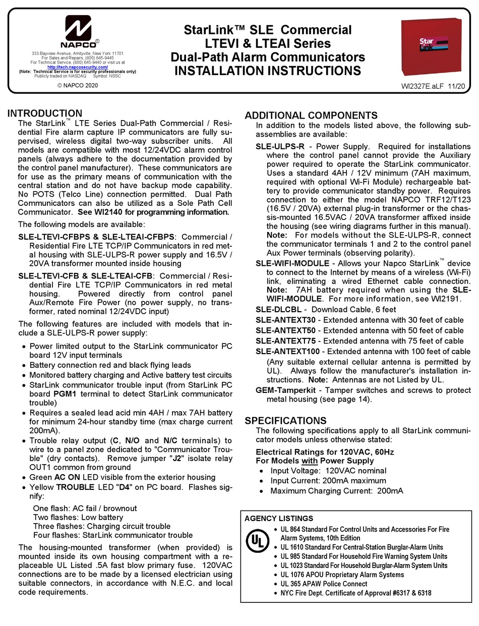 napco-starlink-sle-series-installation-instructions-manual-pdf-download