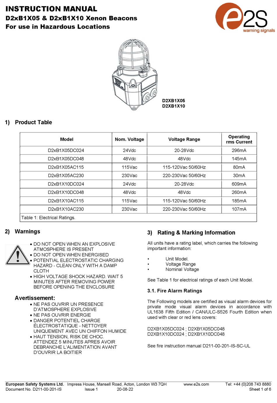 E2S D2XB1X05 INSTRUCTION MANUAL Pdf Download | ManualsLib