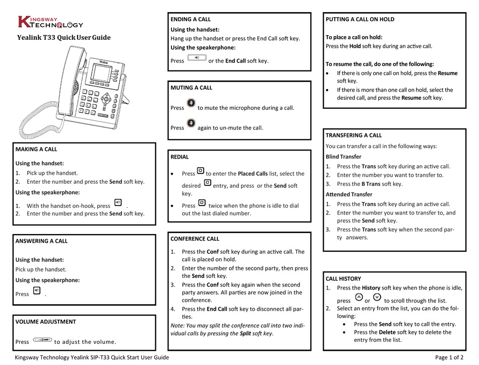 Yealink T33 Quick User Manual Pdf Download Manualslib