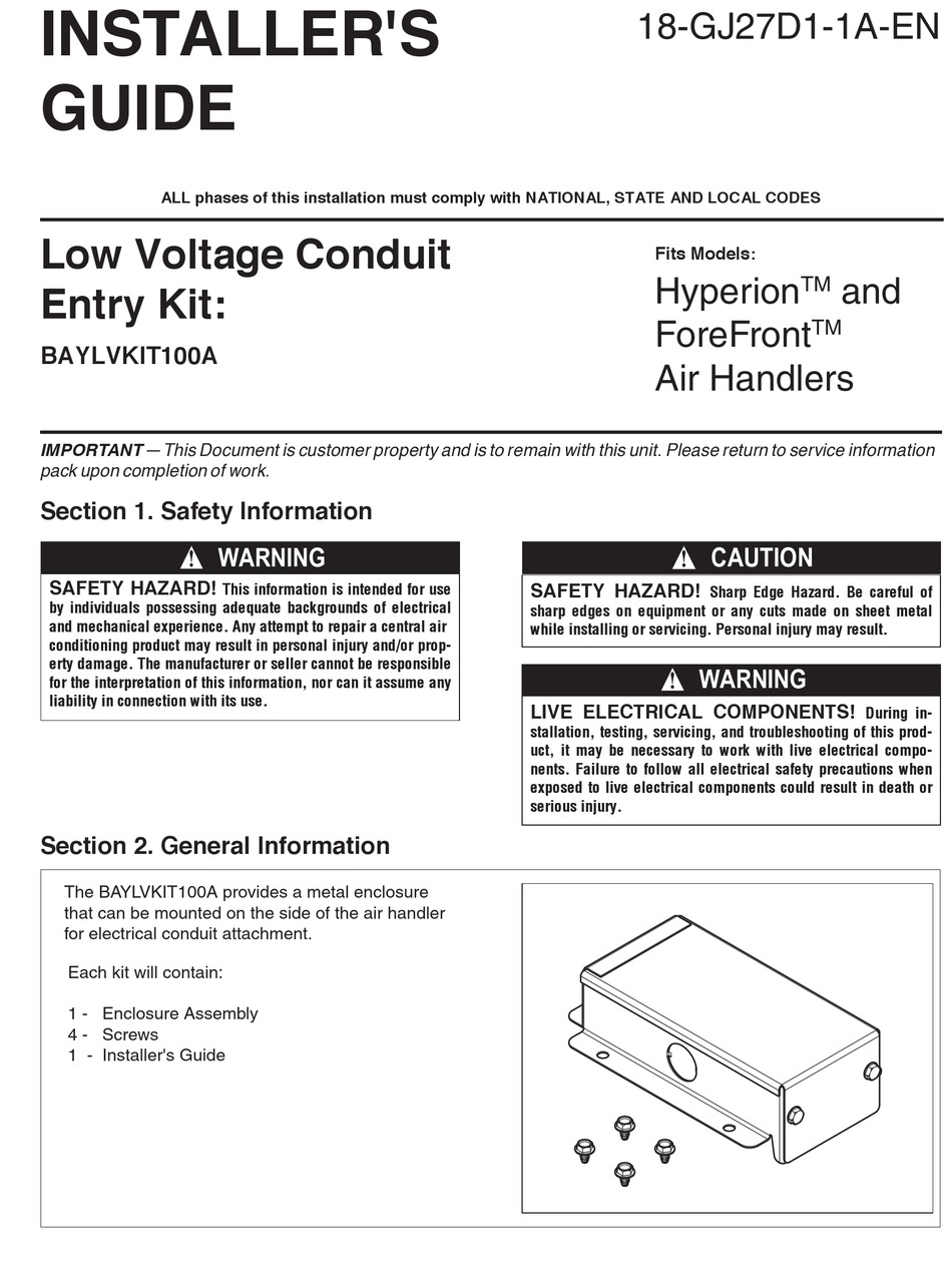 TRANE BAYLVKIT100A INSTALLER'S MANUAL Pdf Download | ManualsLib