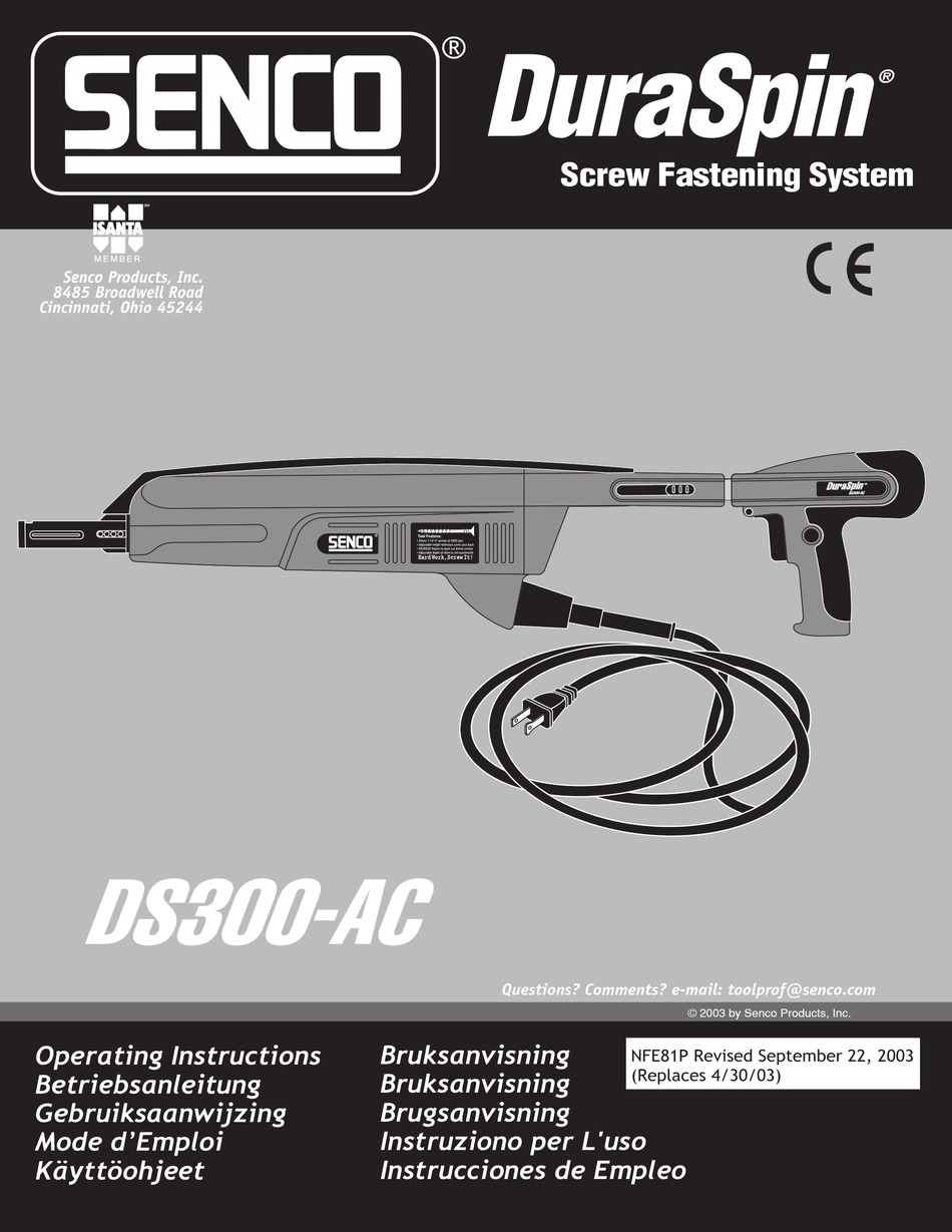 SENCO DURASPIN DS300-AC OPERATING INSTRUCTIONS MANUAL Pdf Download ...