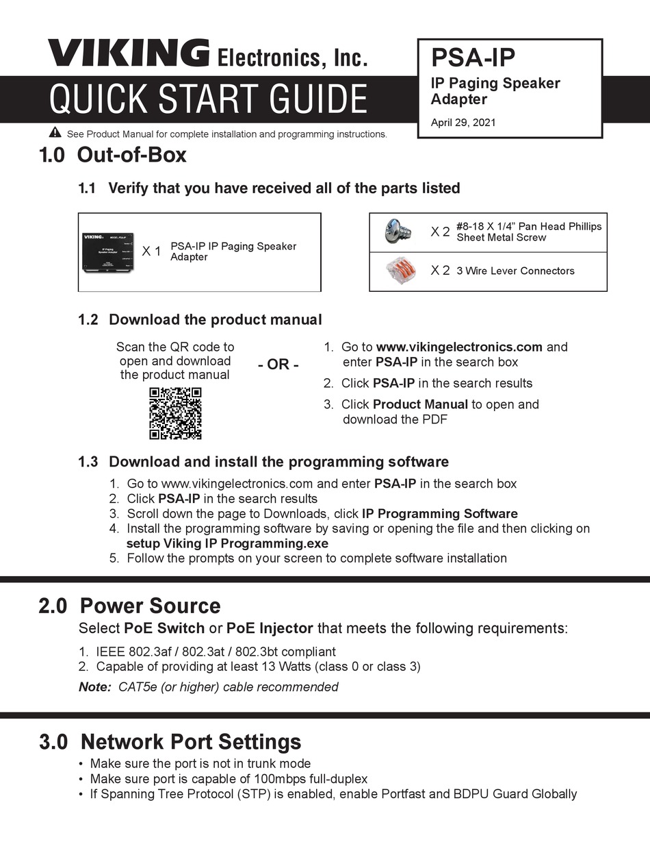 VIKING ELECTRONICS PSAIP QUICK START MANUAL Pdf Download ManualsLib