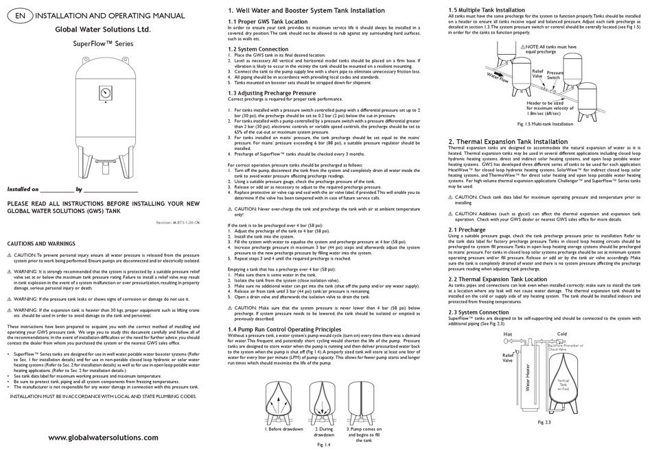 GLOBAL WATER SOLUTIONS SUPERFLOW SERIES INSTALLATION AND OPERATING ...