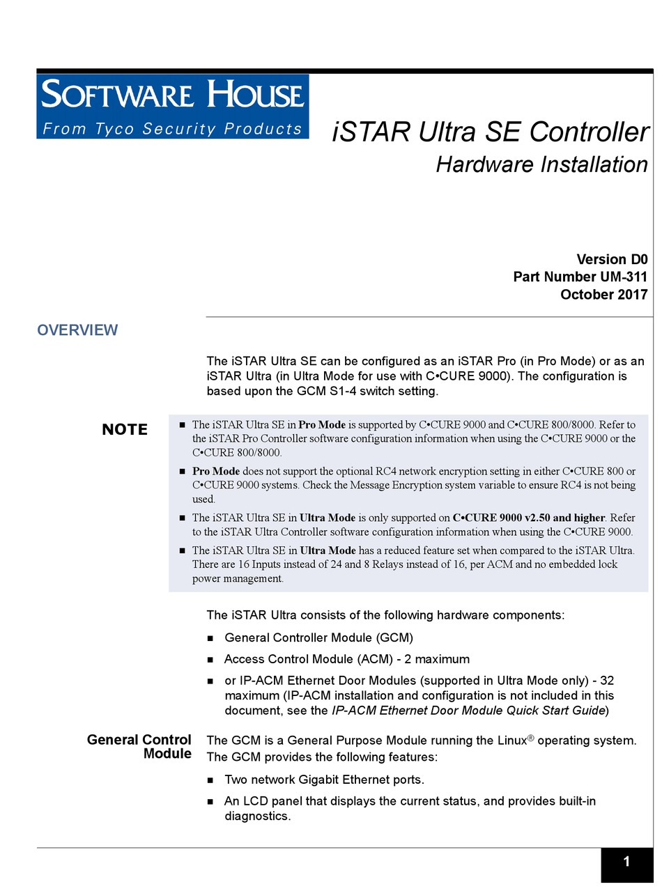 SOFTWARE HOUSE ISTAR ULTRA SE HARDWARE INSTALLATION Pdf Download