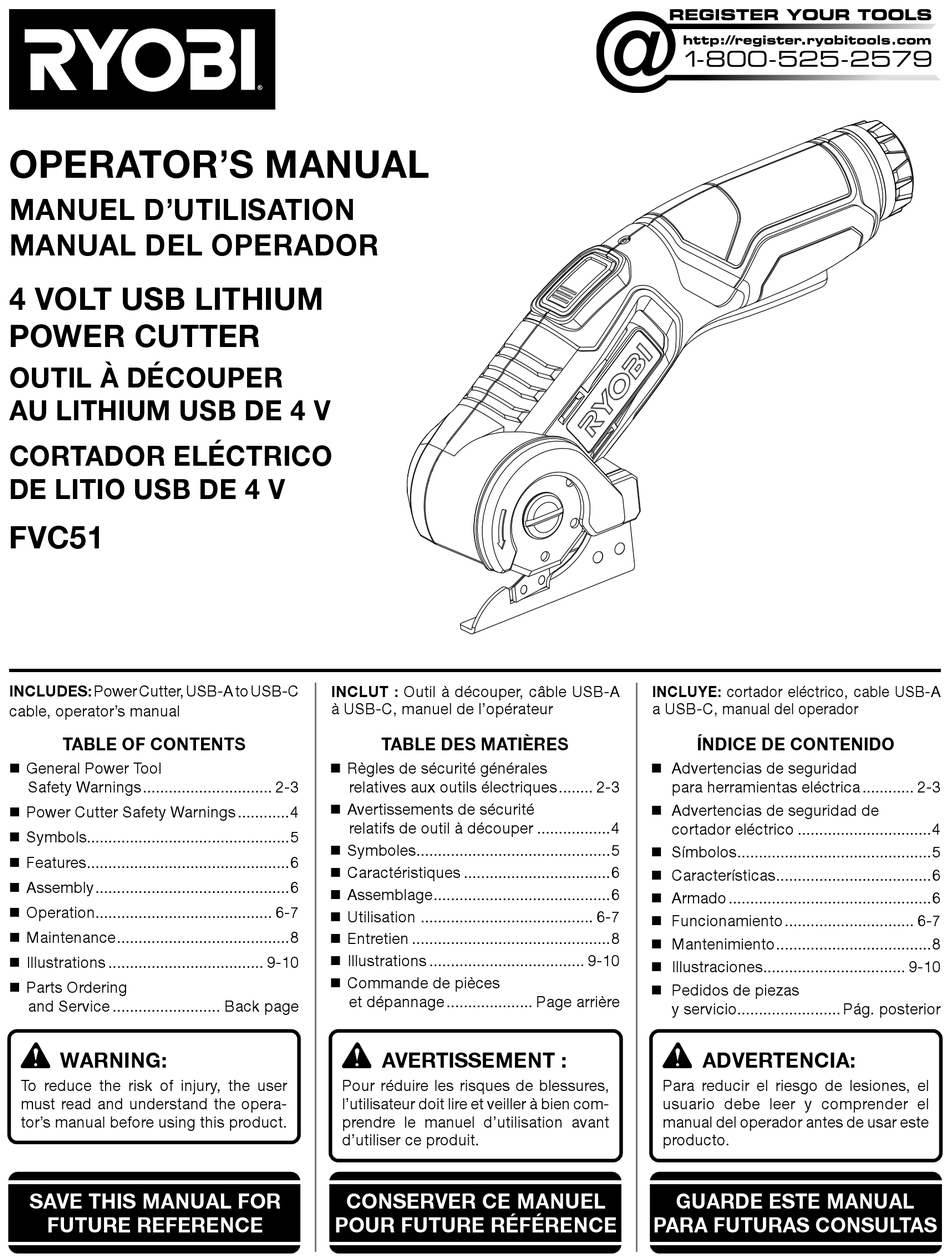 RYOBI FVC51 OPERATOR