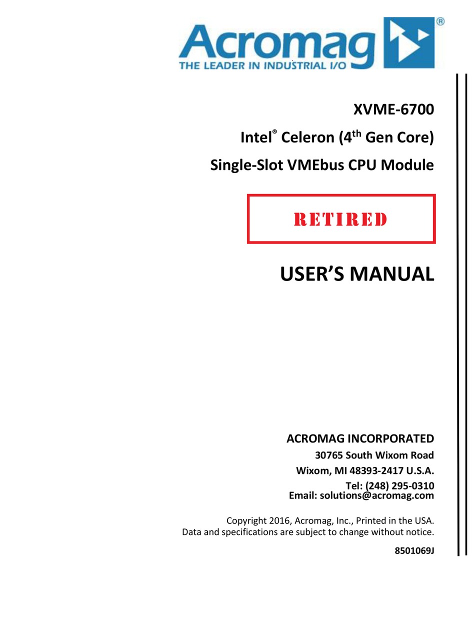 ACROMAG XVME-6700 USER MANUAL Pdf Download | ManualsLib