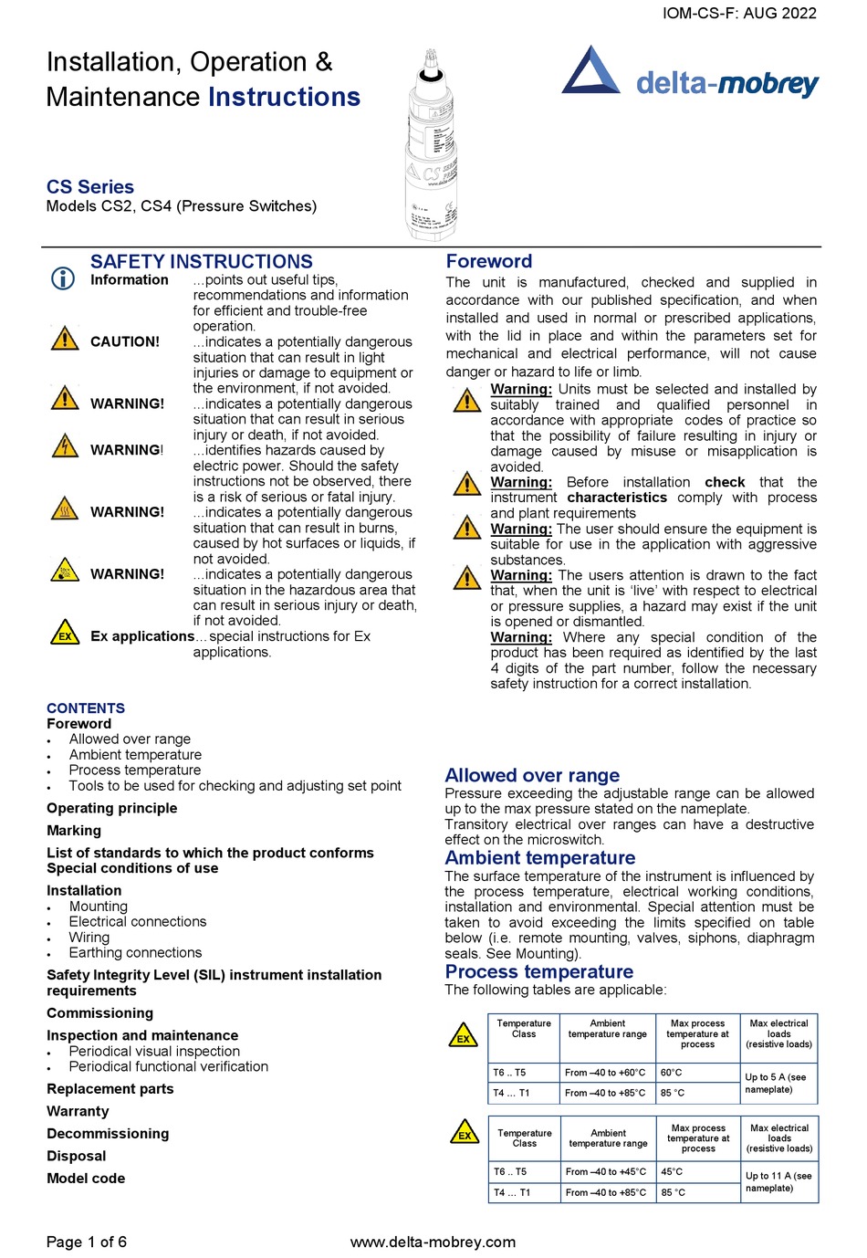 DELTA-MOBREY CS SERIES INSTALLATION, OPERATION & MAINTENANCE ...