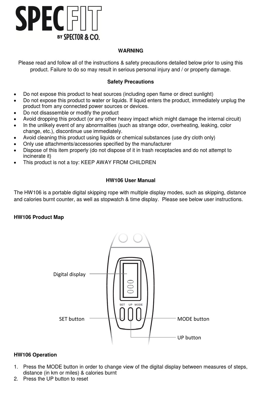 SPECTOR SPECFIT HW106 USER MANUAL Pdf Download | ManualsLib