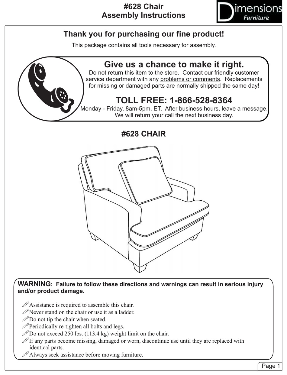 DIMENSIONS FURNITURE 628 ASSEMBLY INSTRUCTIONS MANUAL Pdf Download ...