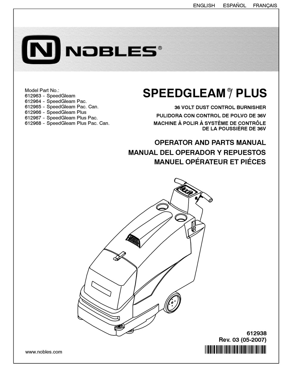 NOBLES SPEEDGLEAM OPERATOR AND PARTS MANUAL Pdf Download ManualsLib