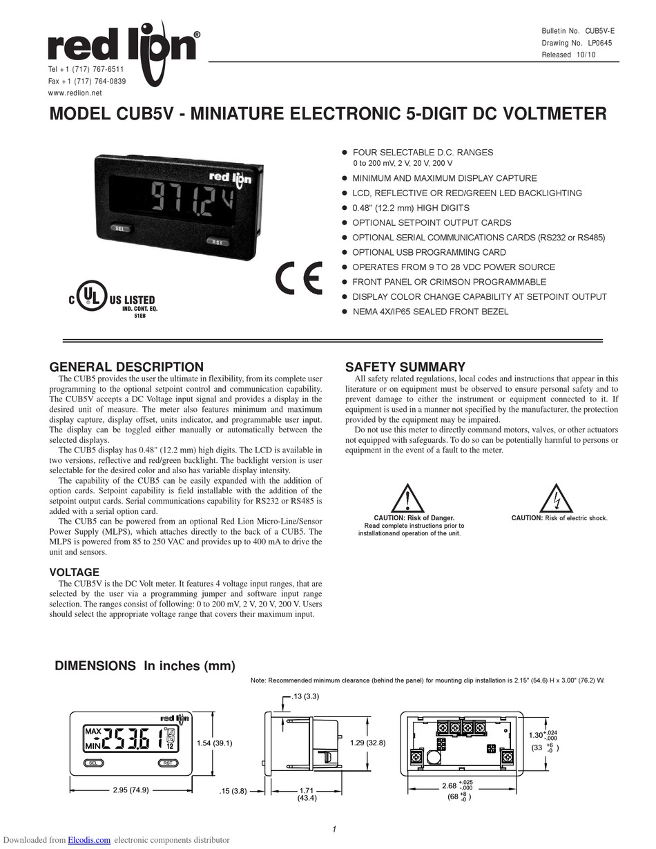 RED LION CUB5V MANUAL Pdf Download | ManualsLib