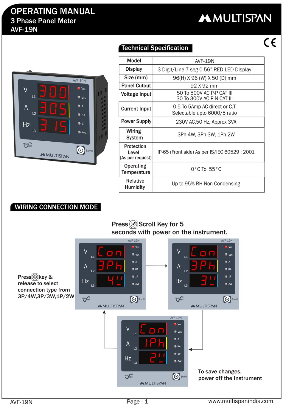 MULTISPAN AVF-19N OPERATING MANUAL Pdf Download | ManualsLib