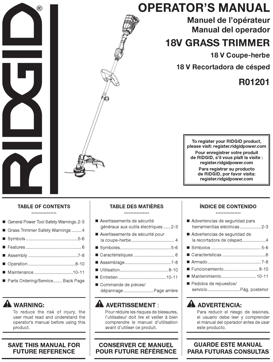 RIDGID R01201 OPERATOR'S MANUAL Pdf Download ManualsLib