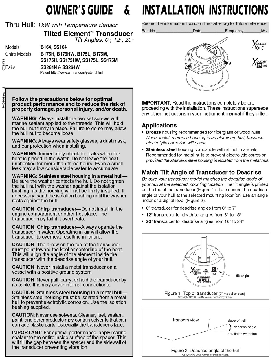 AIRMAR ELEMENT B164 OWNER'S MANUAL Pdf Download | ManualsLib