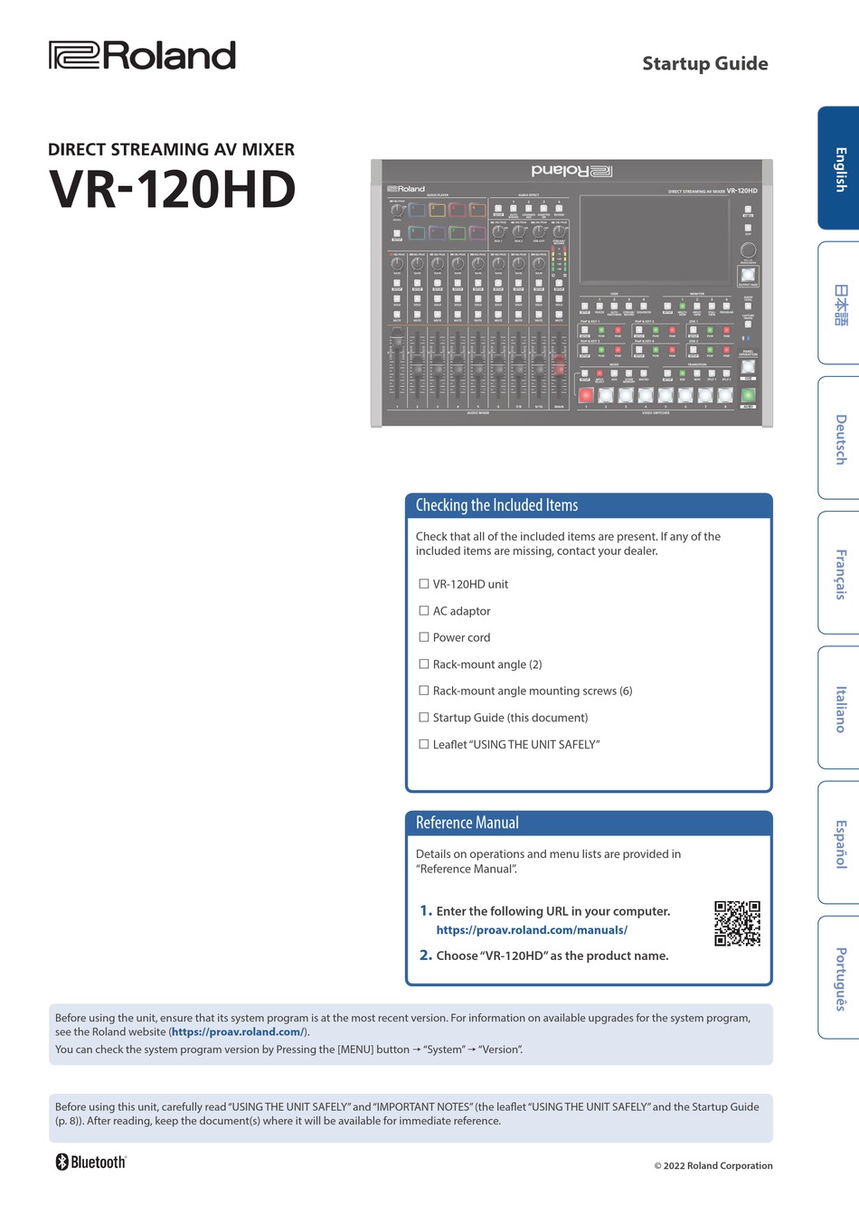 ROLAND VR-120HD STARTUP MANUAL Pdf Download | ManualsLib