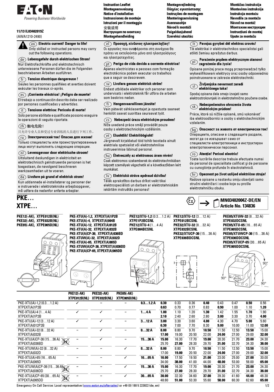 EATON PKE SERIES INSTRUCTION LEAFLET Pdf Download | ManualsLib