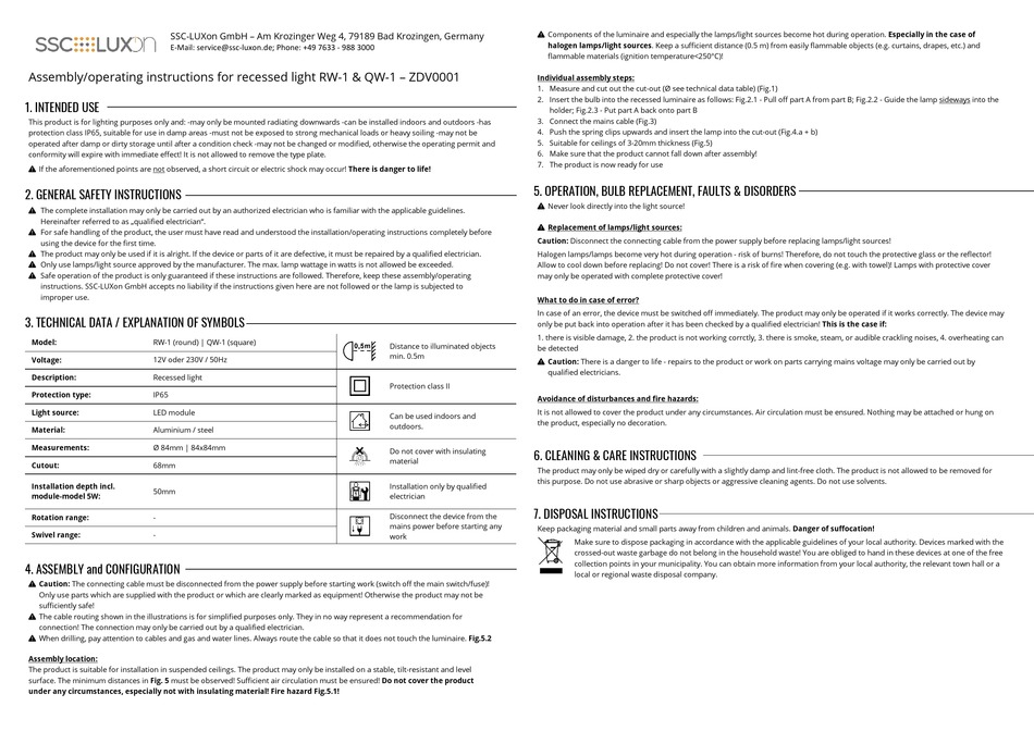 SSC-LUXON RW-1 ASSEMBLY & OPERATING INSTRUCTIONS Pdf Download | ManualsLib