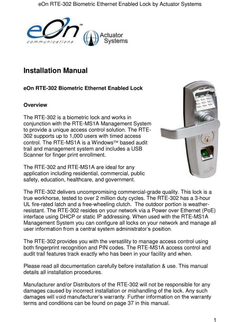 EON RTE302 INSTALLATION MANUAL Pdf Download ManualsLib