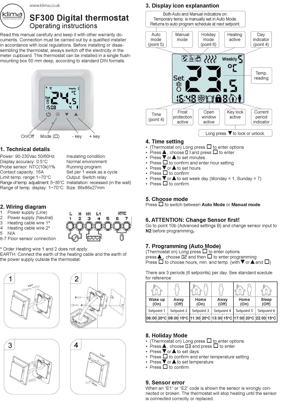 KLIMA SF300 OPERATING INSTRUCTIONS Pdf Download | ManualsLib