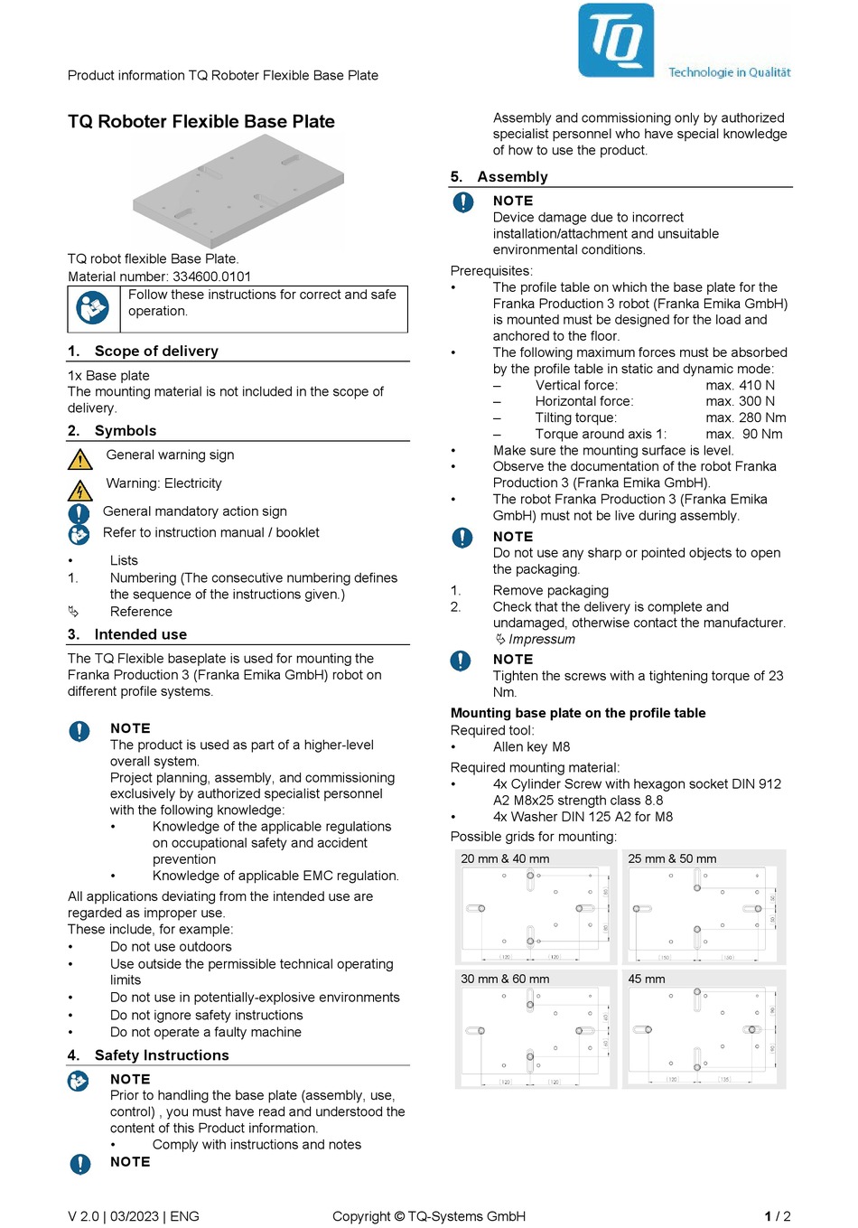 TQ ROBOTER FLEXIBLE BASE PLATE PRODUCT INFORMATION Pdf Download