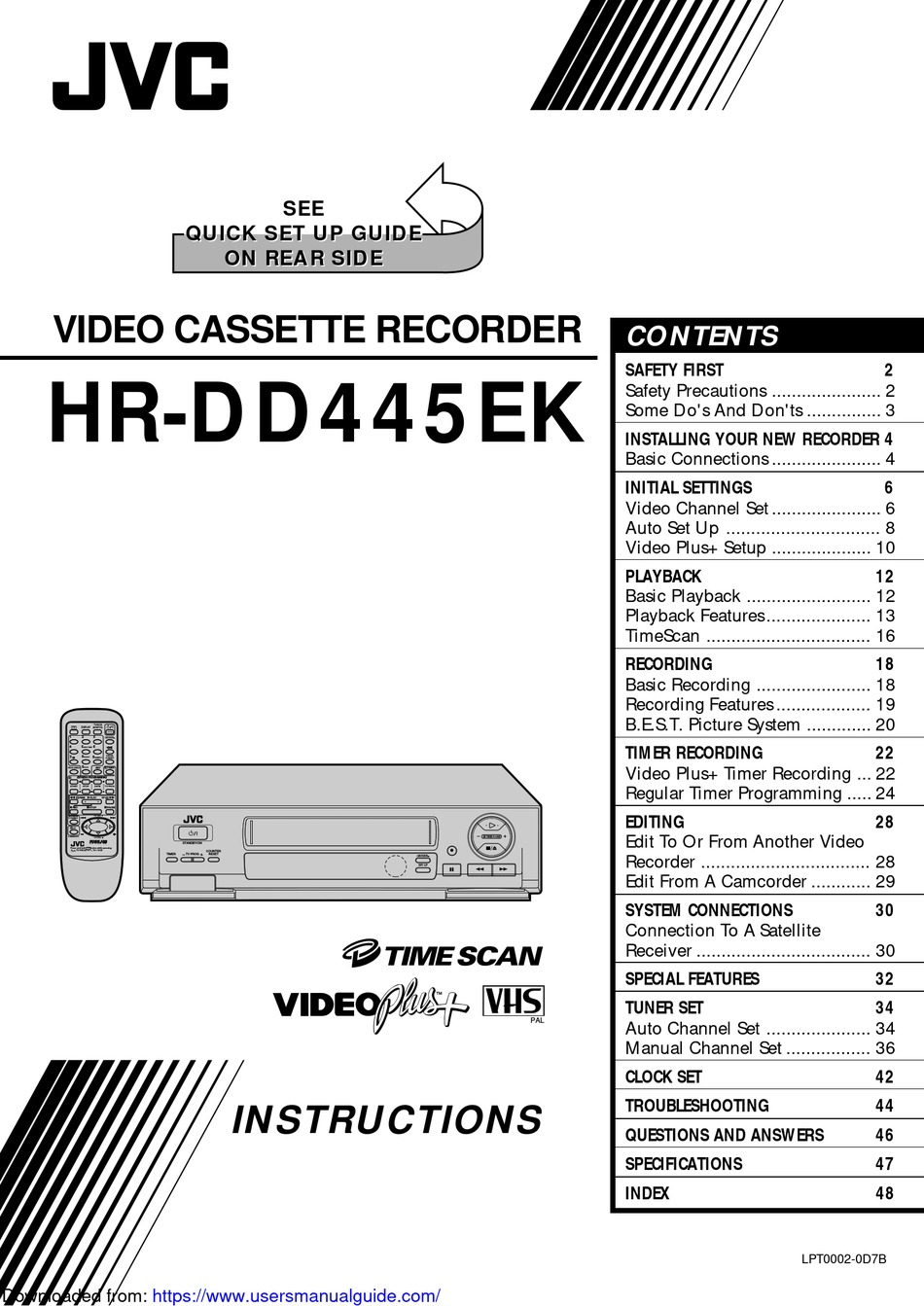 JVC TIME SCAN HRDD445EK INSTRUCTIONS MANUAL Pdf Download ManualsLib
