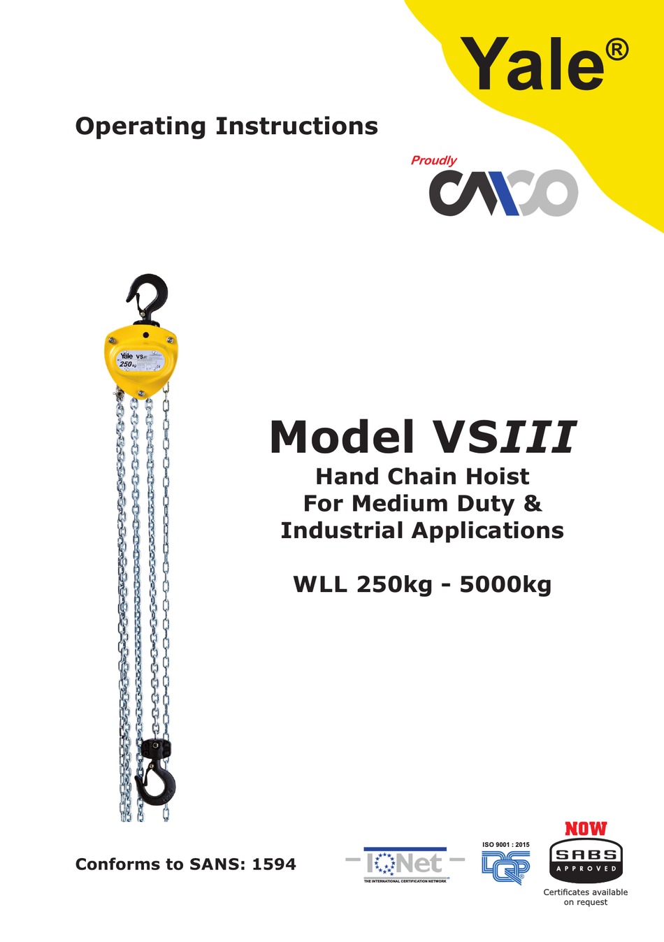 Cmco Yale Vsiii 0 25 1 Operating Instructions Manual Pdf Download